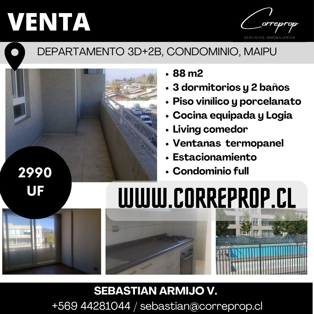 C00247 Departamento 3D+2B, condominio, Maipú