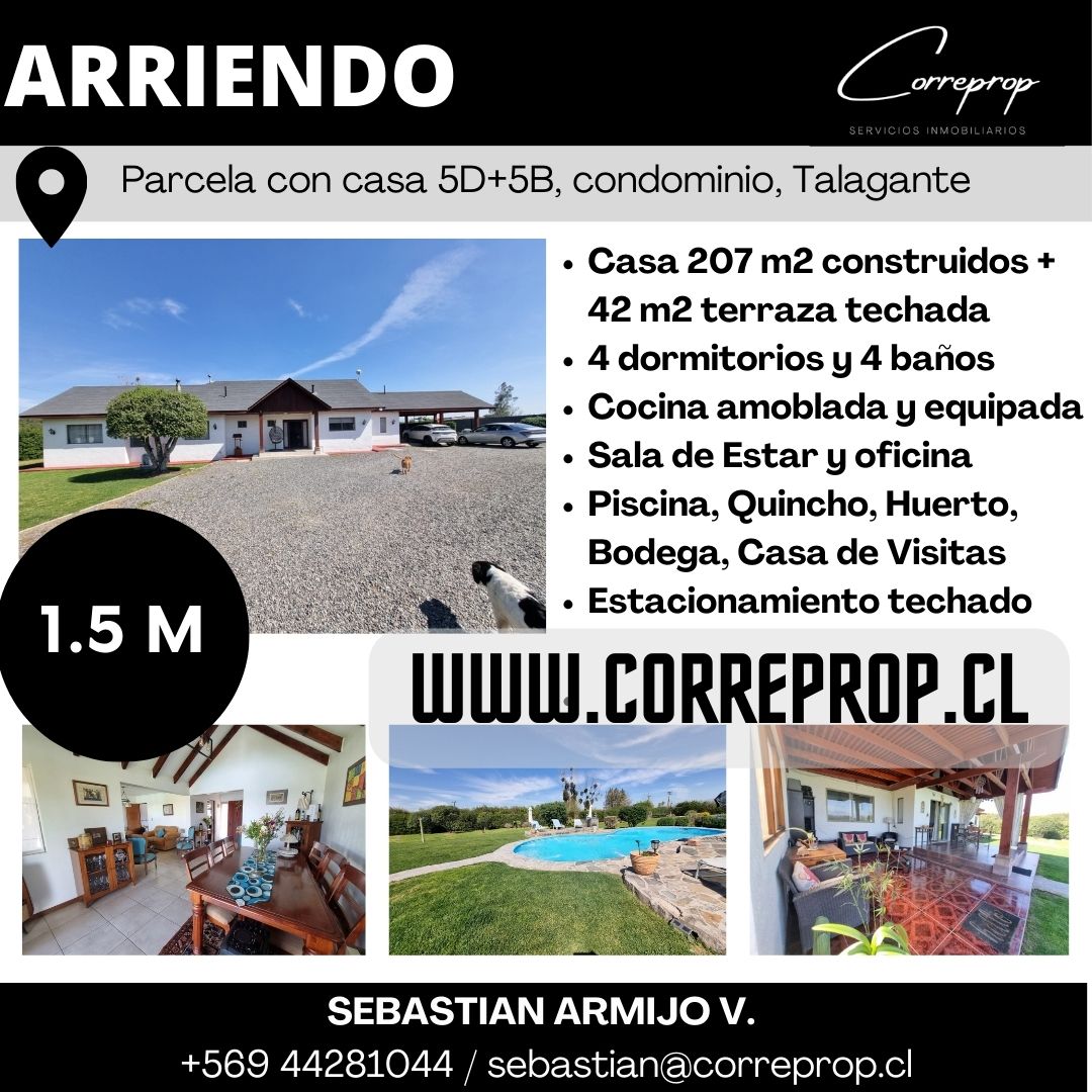 AC00503 WWW.CORREPROP.CL ARRIENDO PARCELA CON CASA TALAGANTE