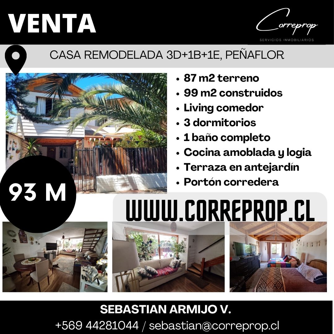 C00502 WWW.CORREPROP.CL VENTA CASA PEÑAFLOR FICHA