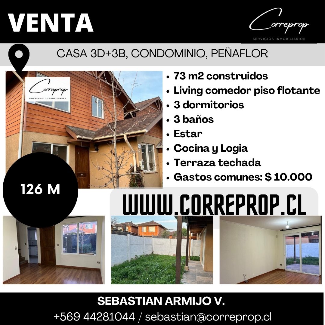 C00423 WWW.CORREPROP.CL VENTA CASA PEÑAFLOR FICHA