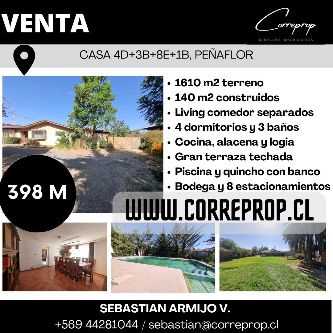 C00509 WWW. CORREPROP.CL VENTA CASA PEÑAFLOR